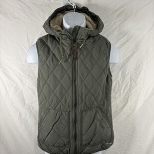 Eddie Bauer Women's S Sherpa-Lined Quilted Vest Hooded Winter Outdoor Green